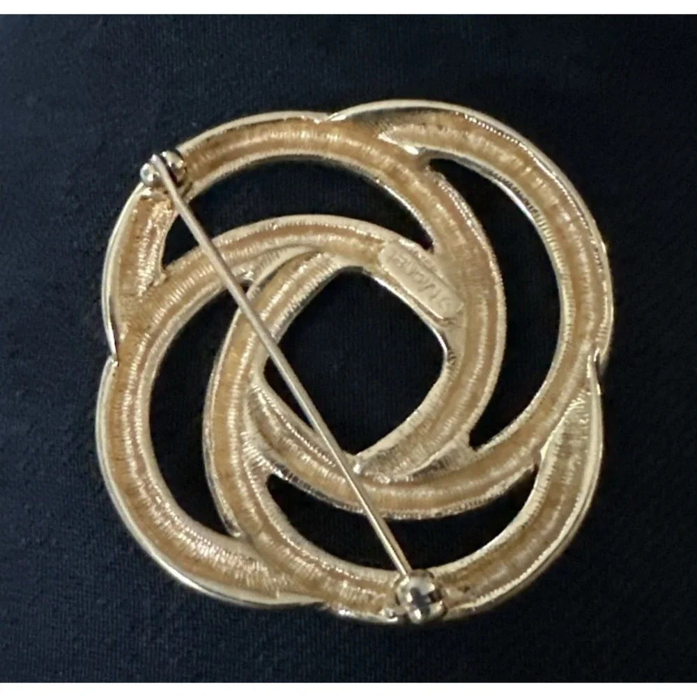 Vintage Monet Interlocking Circles Statement Brooch‎ Pin Gold Tone Four Hoops